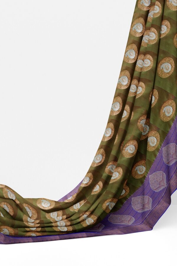 sri kumaran stores soft silk saree juniper green saree with blue border and pallu 3