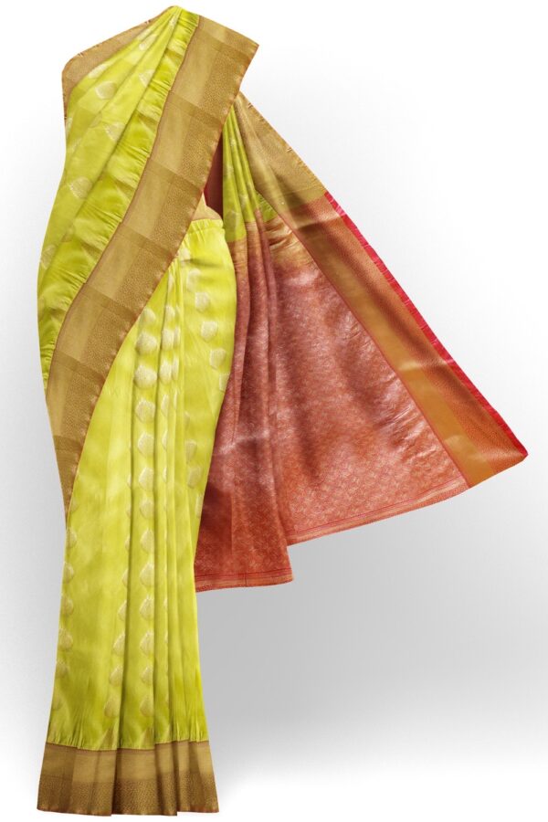 sri kumaran stores soft silk saree lime green saree with bubblegum pink pallu 1