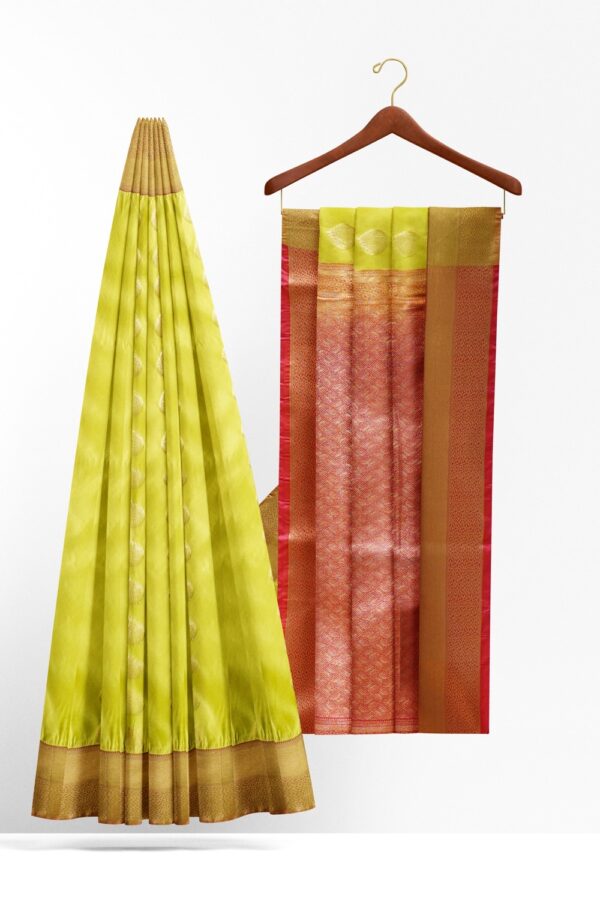 sri kumaran stores soft silk saree lime green saree with bubblegum pink pallu 2