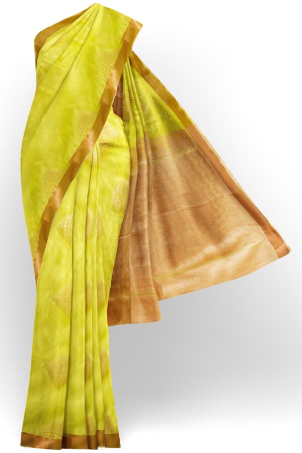 sri kumaran stores soft silk saree lime green saree with golden zari border and pallu 1