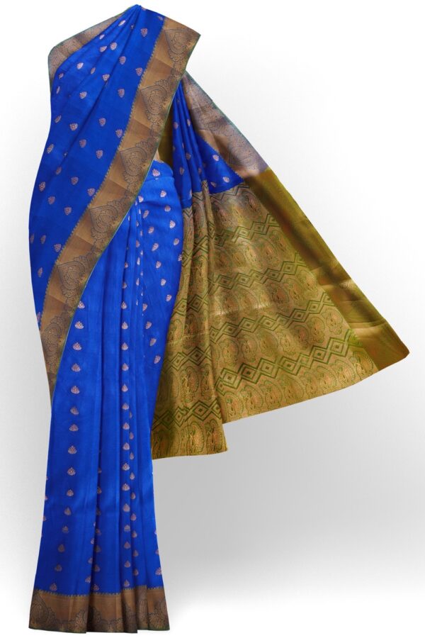 sri kumaran stores soft silk saree medium blue saree with light green pallu 1