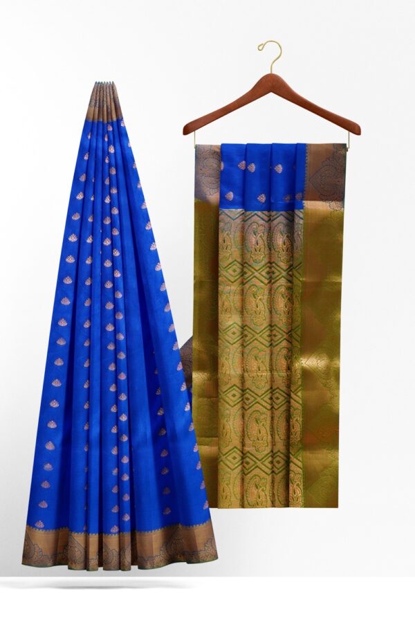 sri kumaran stores soft silk saree medium blue saree with light green pallu 2
