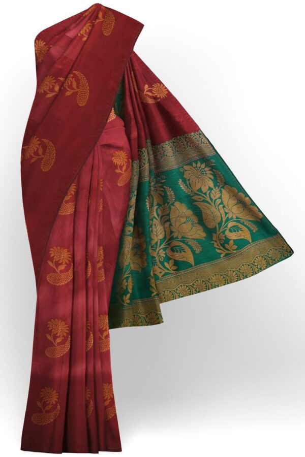 sri kumaran stores soft silk saree mulberry color saree with cerulean blue pallu 1