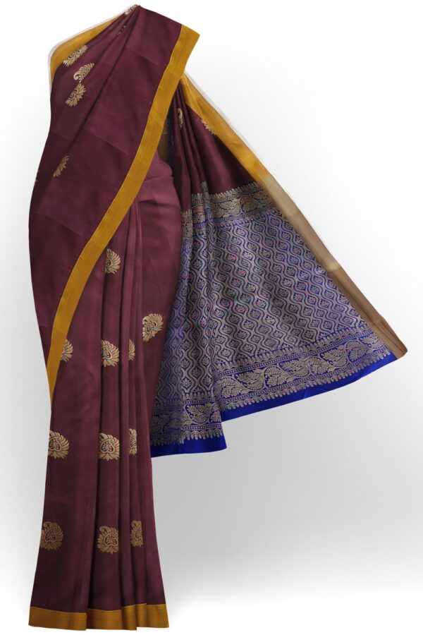 sri kumaran stores soft silk saree mulberry color saree with ultramarine blue pallu 1