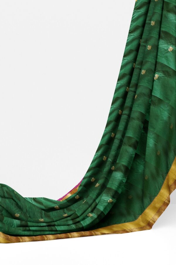 sri kumaran stores soft silk saree pine green saree with purple border and pink pallu 3