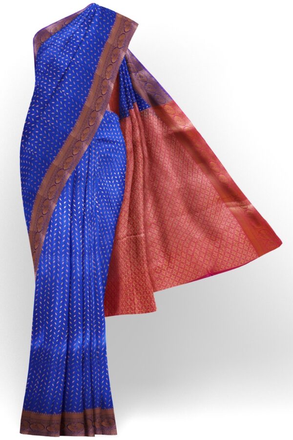 sri kumaran stores soft silk saree ultramarine blue saree with pink pallu and zari border 1