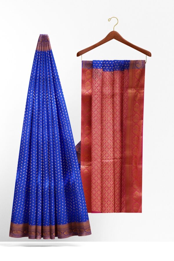 sri kumaran stores soft silk saree ultramarine blue saree with pink pallu and zari border 2