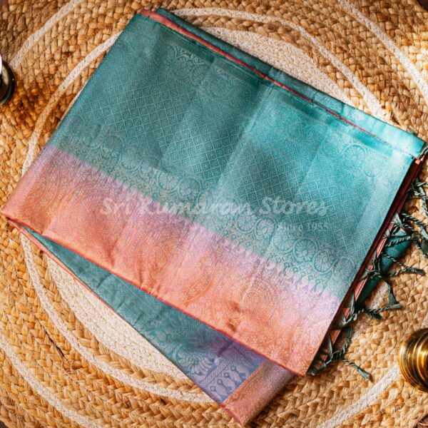 sri kumaran stores kanchipuram sarees baby pink saree with torquoise blue border 1