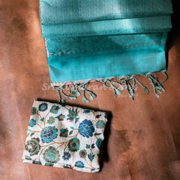 sri kumaran stores kanchipuram sarees baby pink saree with torquoise blue border 2