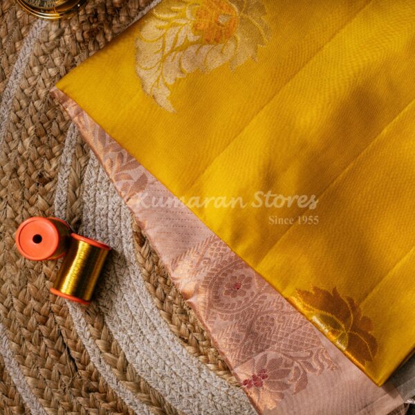 sri kumaran stores kanchipuram sarees bright yellow saree with cream colour pallu 1