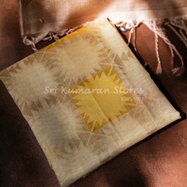 sri kumaran stores kanchipuram sarees bright yellow saree with cream colour pallu 3