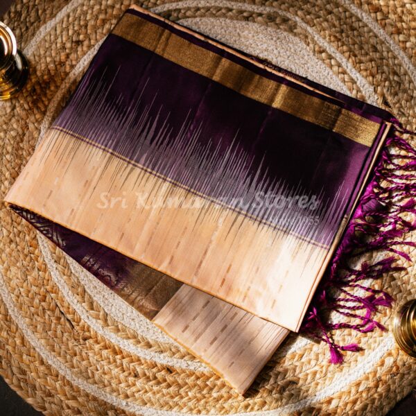 sri kumaran stores kanchipuram sarees half white saree with purple pallu 1