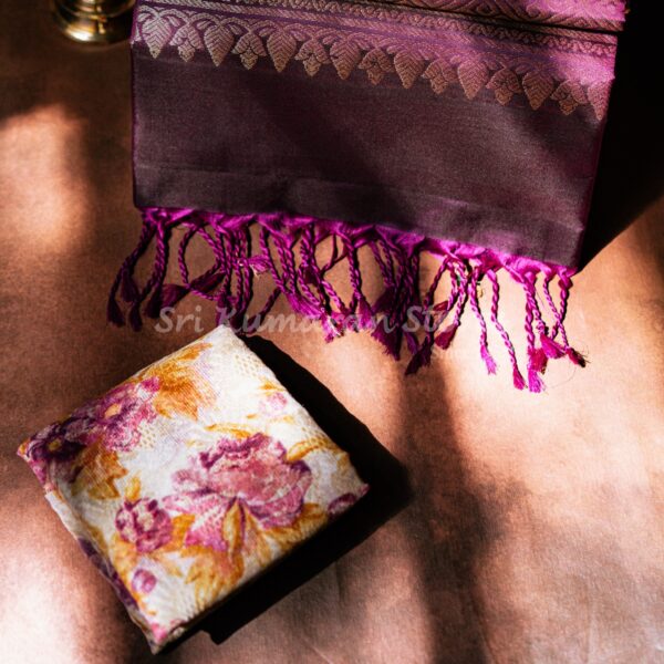 sri kumaran stores kanchipuram sarees half white saree with purple pallu 2