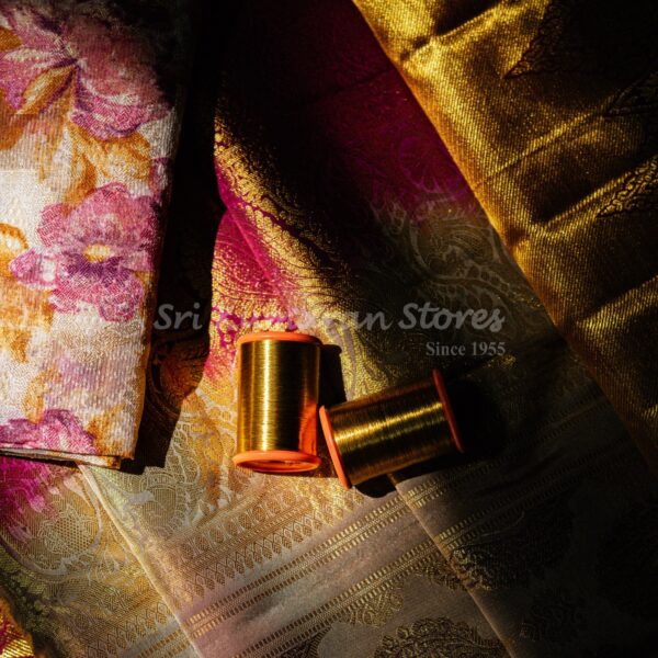 sri kumaran stores kanchipuram sarees light brown saree with golden border 2