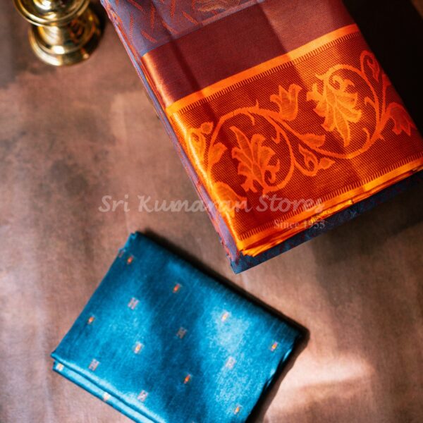 sri kumaran stores kanchipuram sarees purple saree with orange pallu 2