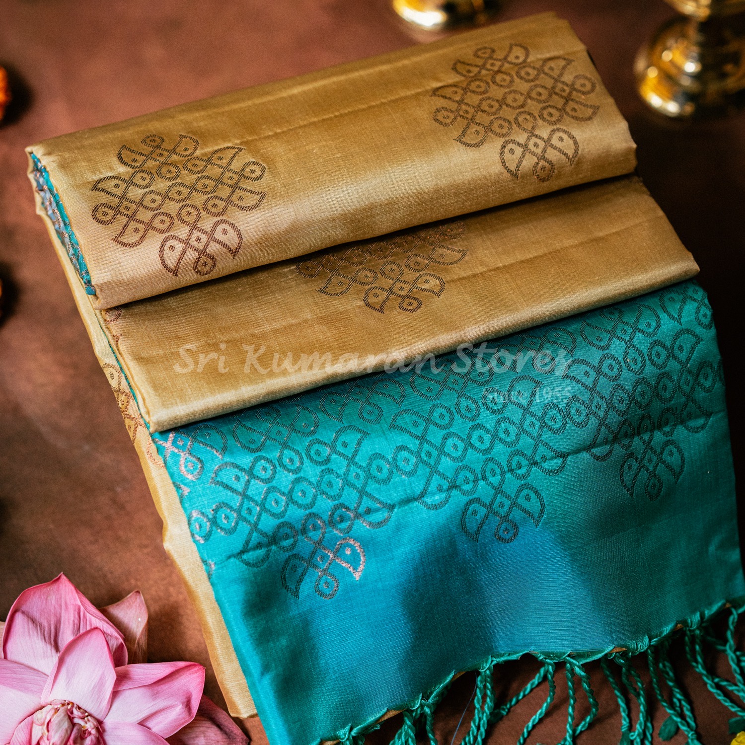 Sandal colour saree with torquoise blue pallu Sri Kumaran Stores