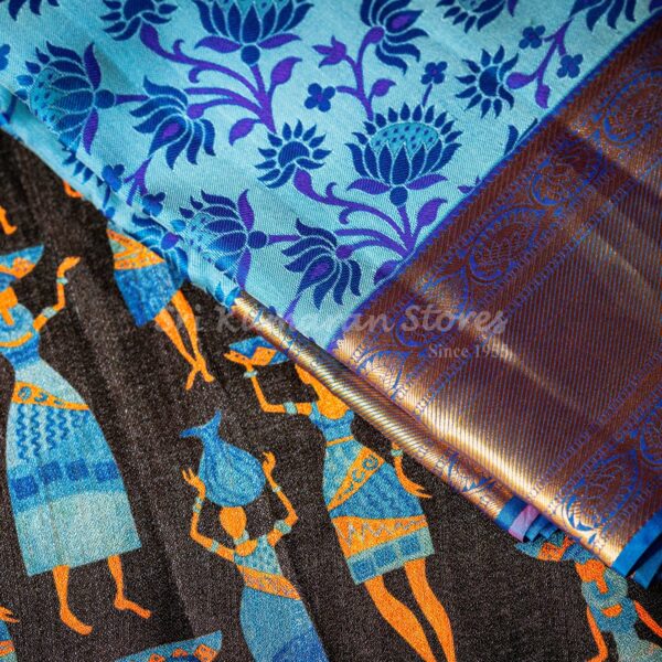 sri kumaran stores kanchipuram sarees sky blue floral saree with golden border 3
