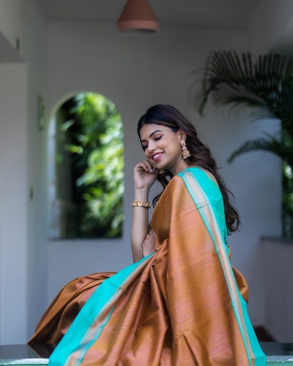 Sri kumaran stores instagram collection brown saree with sky blue border 1