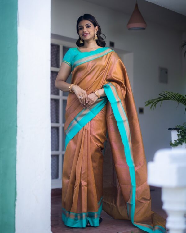 Sri kumaran stores instagram collection brown saree with sky blue border 2