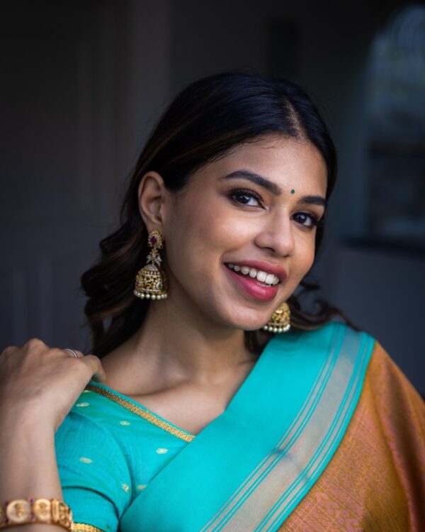 Sri kumaran stores instagram collection brown saree with sky blue border 4