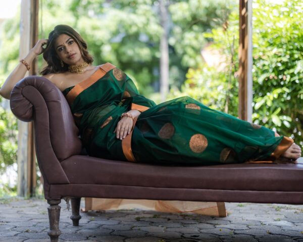 Sri kumaran stores instagram collection dark green saree with copper border 2