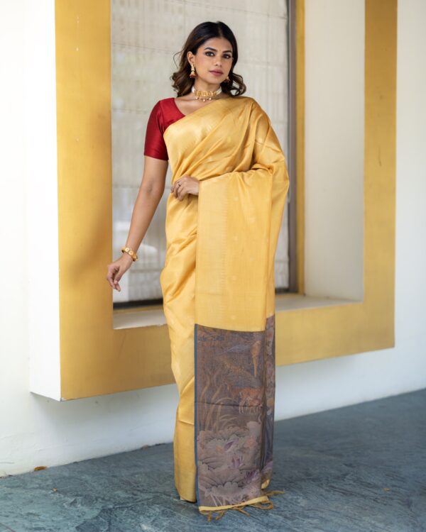 Sri kumaran stores instagram collection golden yellow saree with golden colour border 2