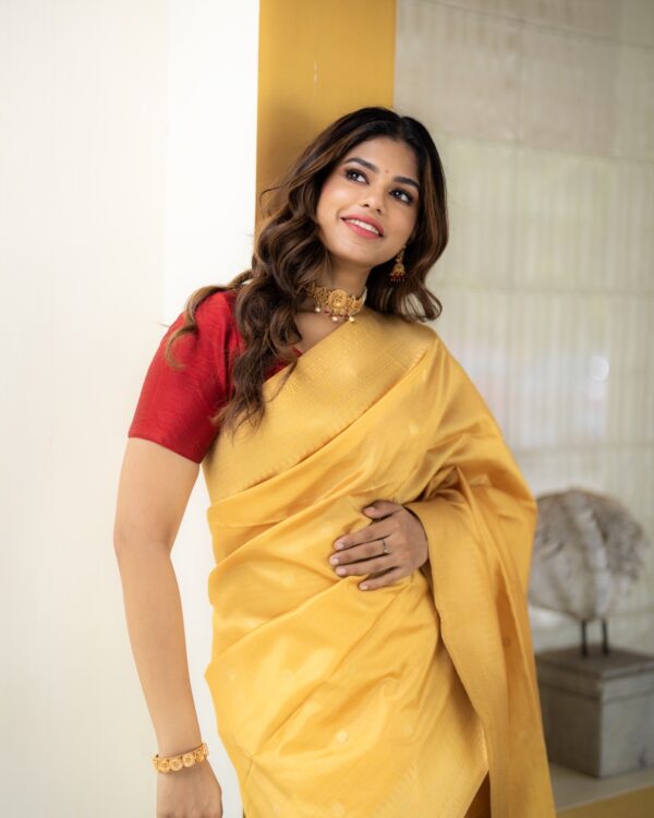 Sri kumaran stores instagram collection golden yellow saree with golden colour border 3