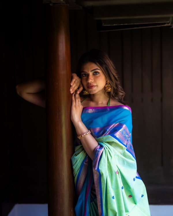 Sri kumaran stores instagram collection green saree with blue border 3