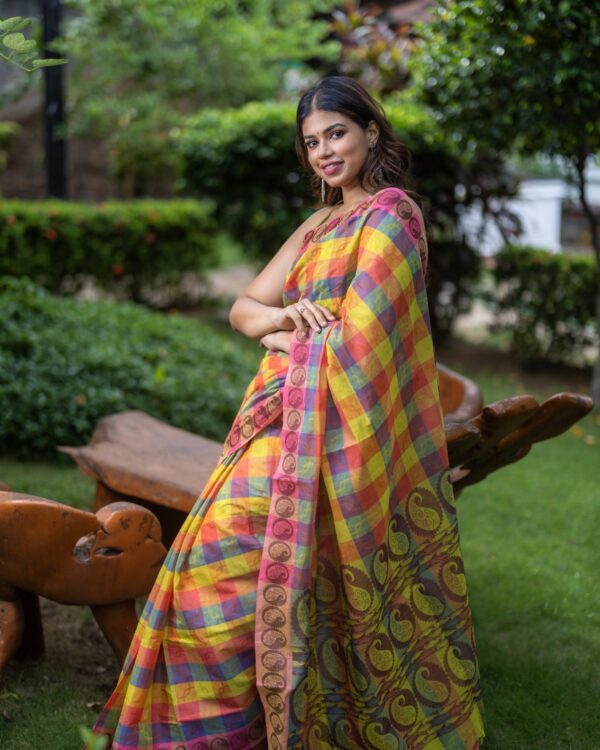Sri kumaran stores instagram collection multi colour saree with pink border 1