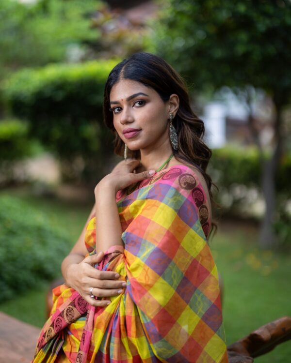 Sri kumaran stores instagram collection multi colour saree with pink border 3
