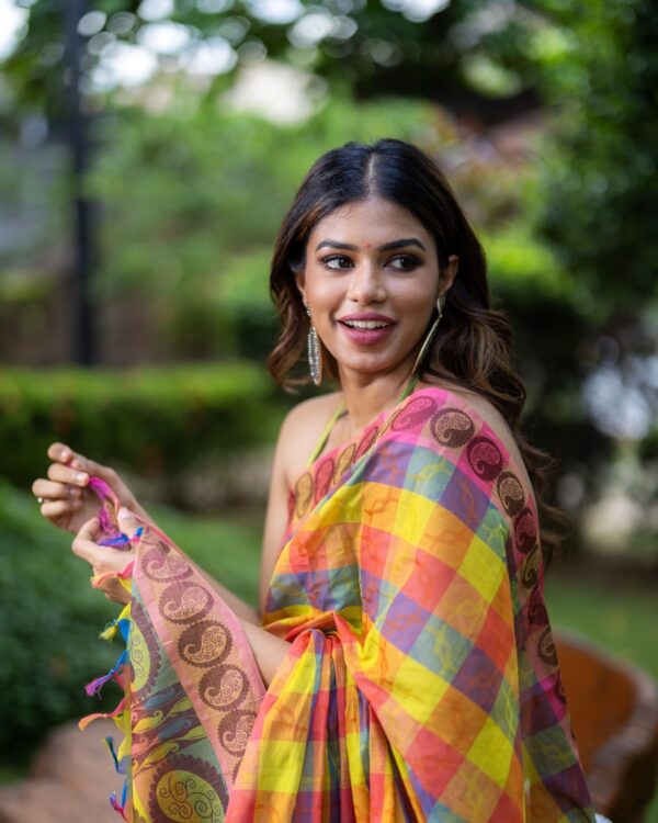 Sri kumaran stores instagram collection multi colour saree with pink border 4