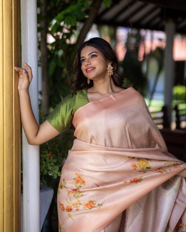 Sri kumaran stores instagram collection peach pink saree with peach pink border 3