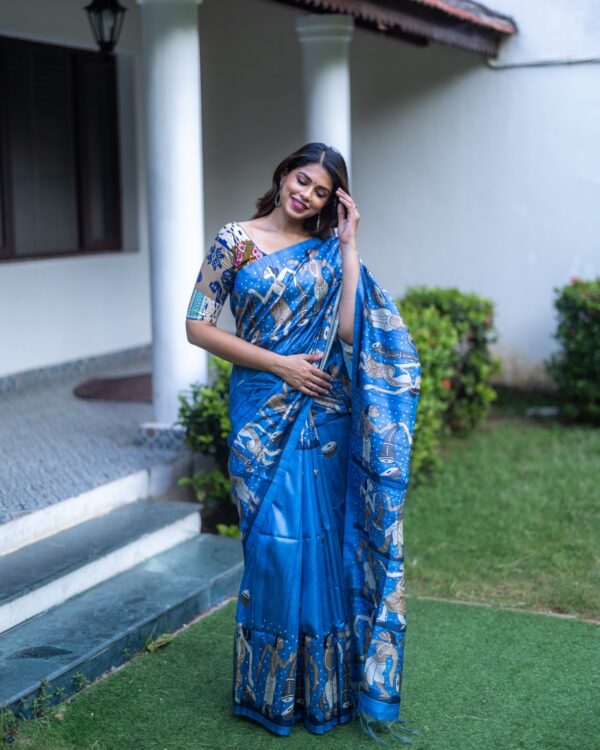 Sri kumaran stores instagram collection sky blue saree with blue silver border 2