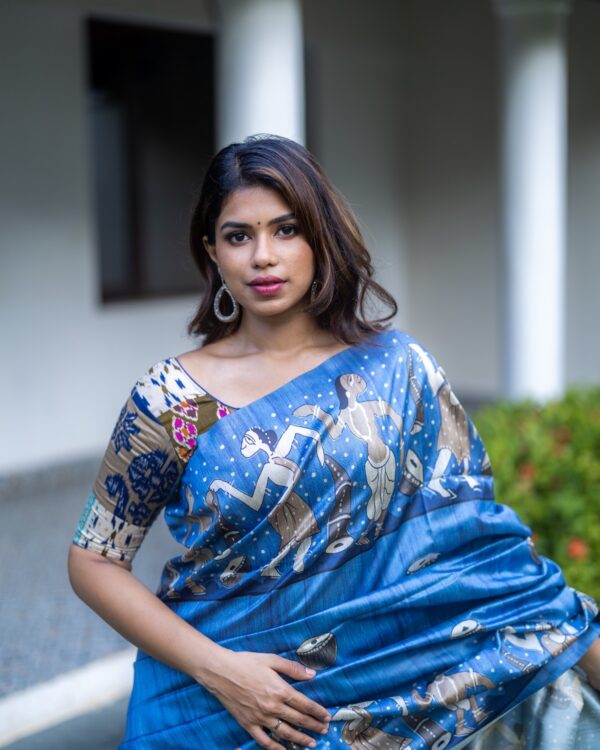 Sri kumaran stores instagram collection sky blue saree with blue silver border 3