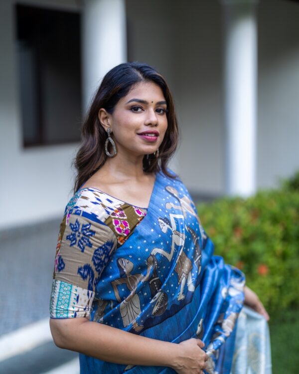 Sri kumaran stores instagram collection sky blue saree with blue silver border 4