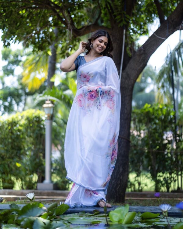 Sri kumaran stores instagram collection white saree with blue border 1