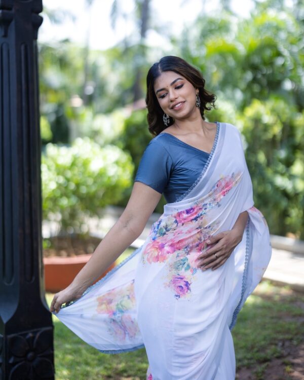 Sri kumaran stores instagram collection white saree with blue border 2