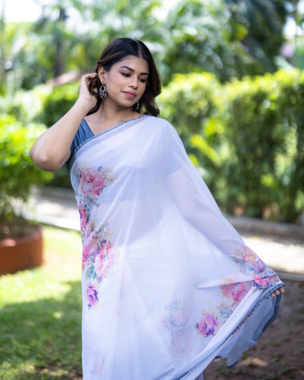 Sri kumaran stores instagram collection white saree with blue border 3