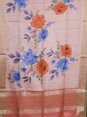 Dusty Peach Vintage Floral Semi Tussar Silk Saree
