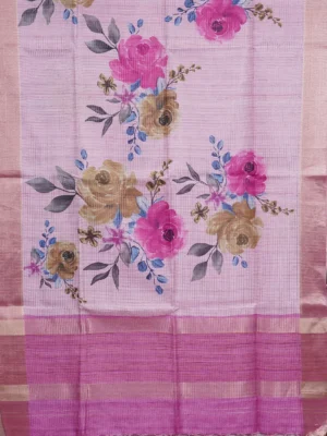 Blush Pink Garden Floral Semi Tussar Silk Saree