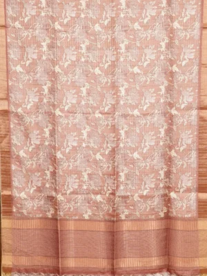 Dusty Peach Allover Floral Semi Tussar Saree