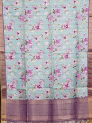 Powder Blue Lavender Floral Semi Tussar Saree