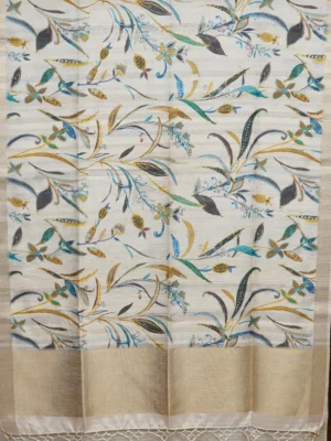 Ivory Multicolor Floral Semi Tussar Saree