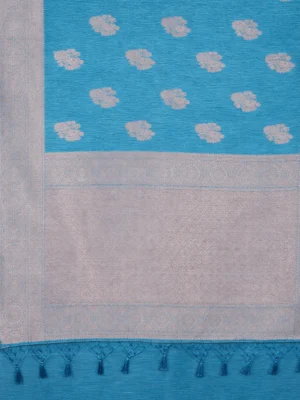 Sky Blue Floral Butta Semi Raw Silk Saree