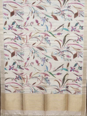 Beige Pastel Botanical Semi Tussar Saree