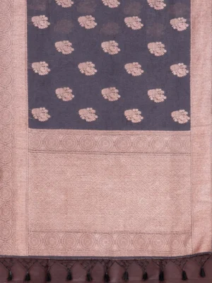 Black Zari Butta Semi Raw Silk Saree