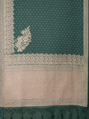 Olive Green Butta Silk Saree with Rich Paisley Pallu