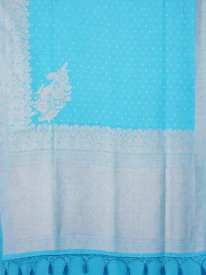 Aqua Blue Zari Butta Saree with Intricate Floral Border