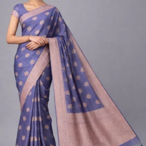 Lavender Floral Butta Semi Raw Silk Saree