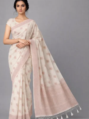 Beige Semi Raw Silk Saree